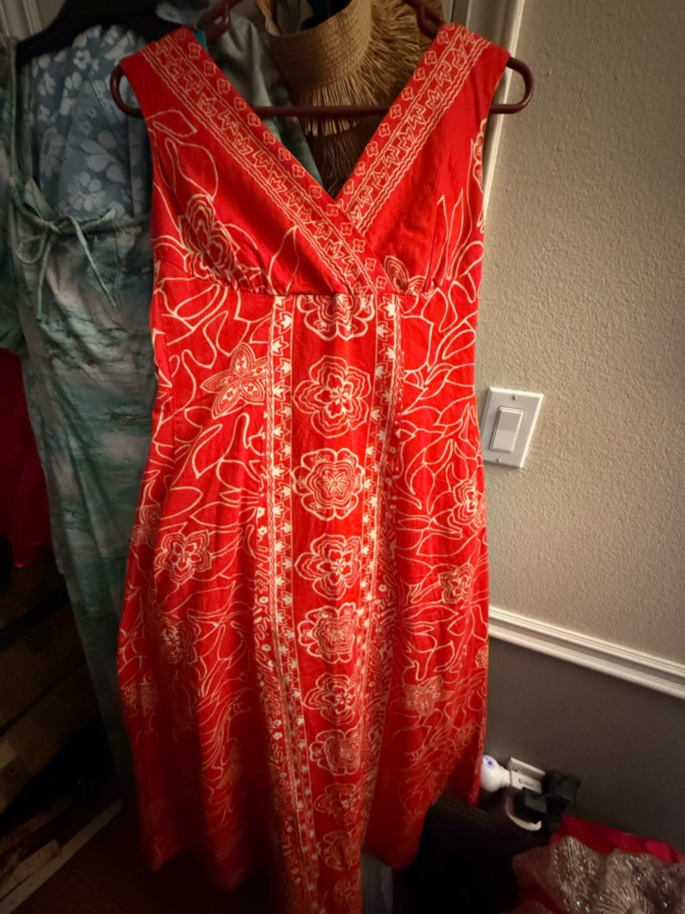 VTG Hawaiian Waterfall Floral V-Neck Sundress Orange